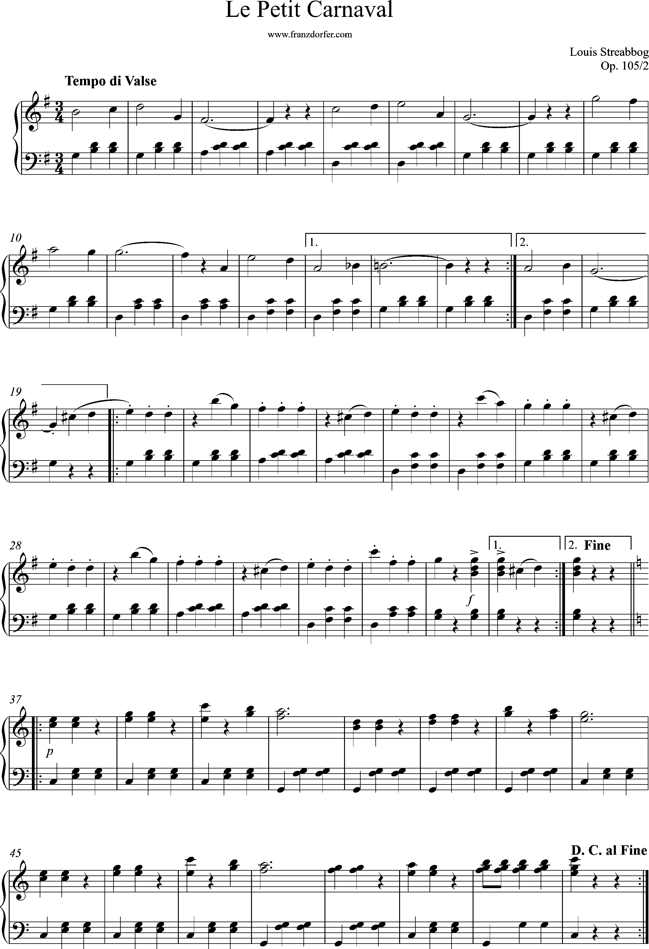 piano sheetmusic, op. 105, streabbog